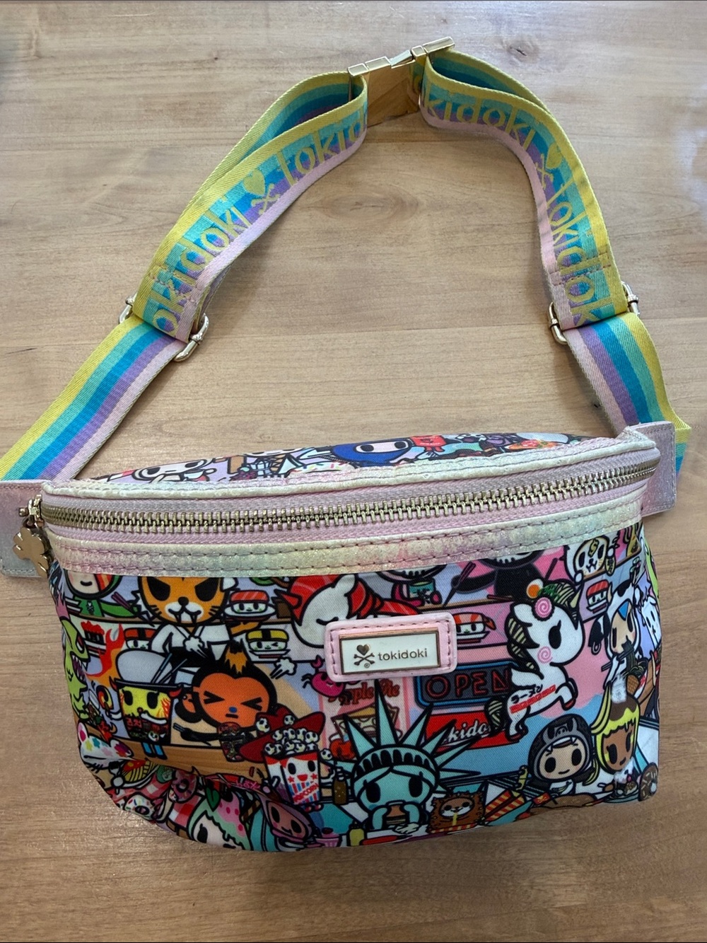 Y2K Tokidoki Pink Multi Character Rainbow Strap Waist Bag